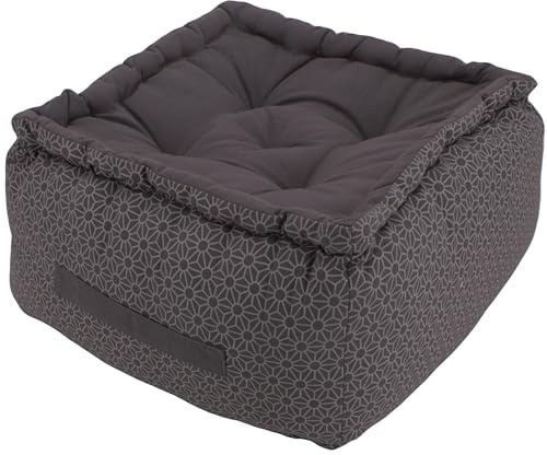 Alphadeco Dickes Bodenkissen Lara - 20-25cm hoch - Pouf - Ottoman - Hocker - 40x40x25cm - 100% Baumwolle (Grau)