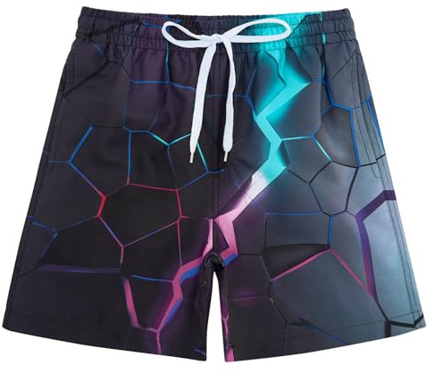 Belovecol Barn Pojkar Baddräkt Shorts Svart Lightning Print Korta badbyxor Tropical Hawaii Beach Shorts