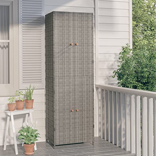 ARKEM Gartenschrank Grau 59x40x180 cm Gartenhaus GeräTeschuppen Outdoor Schrank Terrassenschrank Gartenschrank Poly Rattan