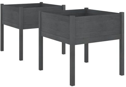 Makastle Set de 2 Bac à Fleurs, Pot à Fleurs, Lit Surélevé de Jardin, Jardinière Surélevée, Pot de Fleurs bac Vertical pour l'intérieur et l'extérieur, Gris 70x70x70 cm Bois de pin Massif