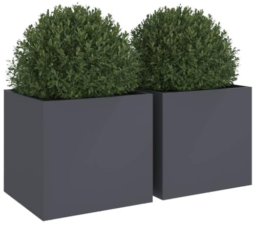 vidaXL Jardineras 2 uds, Maceteros para Plantas Flores Hierbas, Soportes para Macetas, Arriates para Jardín Patio Terraza, Acero Gris Antracita