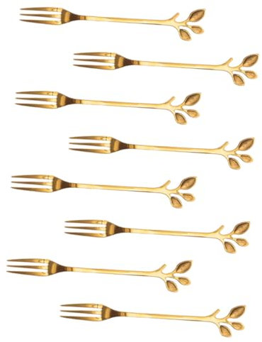 Mikinona 8stücke Pack Obstspieße Mit Blattdesign Kuchengabeln Und Dessertspieße Für Zuhause Party Bar Und Bistro Gold