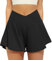 Friptspyg Hosenrock Damen Kurze Sporthose Damen Sport Shorts Kurz Laufshorts 2 in 1 mit Tasche V High Waist Sommer Stretch Tennis Shorts, Schwarz S