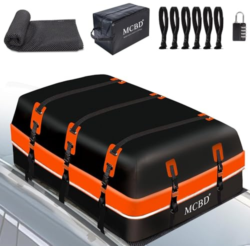 Cofre de Techo, 849L Bolsa de Techo Grande Impermeable de Caparazón Blando con 10 Correas Reforzadas 6 Ganchos de Puerta para SUV Furgoneta con/sin Baca, Naranja