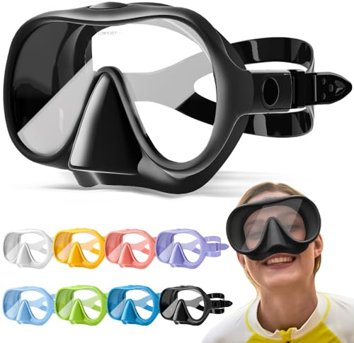 HINATAA Kit de plongée pour adulte, macaron sans cadre, lunettes de plongée ultra large 180°, anti-buée, masque de plongée professionnel, anti-fuite, lunettes de natation pour femmes et hommes (noir)