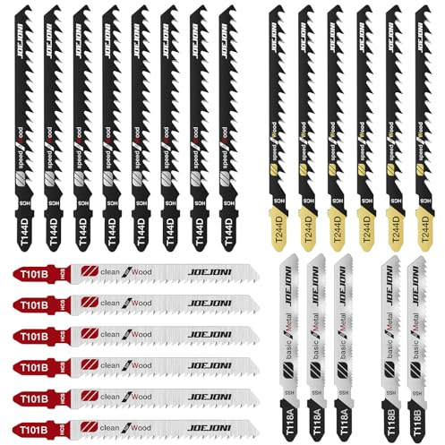 JOEJONI Set di Lame per Seghetto Alternativo, 25 Pezzi di Lame per Seghetto Alternativo con Codolo a T, Lame per Seghetto Alternativo con Custodia, Accessori per Seghetto Alternativo per Legno, Plasti