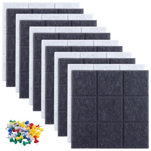 YAYODS 12 Pcs Felt Board Tiles, 30x30cm Self Adhesive Pin Board with 50pcs Pins, Bulletin Board Felt Notice Board for Home, Office, Bedrooms, Wall, (Dark Grey &Light Grey, Each 6)