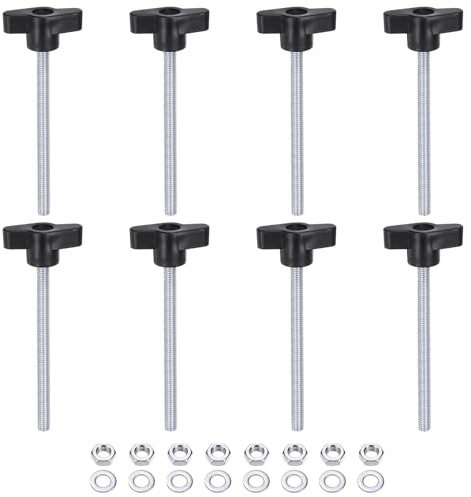 QUARKZMAN 8 Stück Tee-Flügelknöpfe M6 x 80mm Metrisches Gewinde 36mm Z/T Kopf Kunststoffgriffe Daumenschrauben Handklemmung Daumenschraube mit Muttern Unterlegscheiben, Schwarz