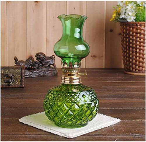 Öllampe, Vintage-Glas-Kerosinlampe, transparentes Scheunenlicht, Hurrikanlampe, Innendekoration, Kerosinöllampe, Öllampen für zu Hause, Grün