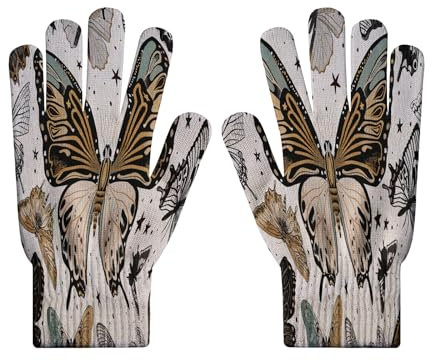 MLSOWM Bedruckte Strickhandschuhe weiche Touchscreen-Handschuhe bunte Schmetterlinge Fahrradhandschuhe Herbst- und Winterhandschuhe Schutz Handschuhe atmungsaktive gestrickte Elastische Bündchen