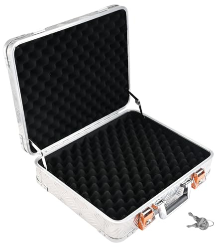 Alubox Pistolenkoffer RG005 Schutzkoffer 46,5 x 38 x 12 - Pistolen Hartschalenkoffer 2 Schnallen 2 Schlösser - witterungsbeständiges Riffelblech Aluminium 1,5mm - abschließbar, gepolstert