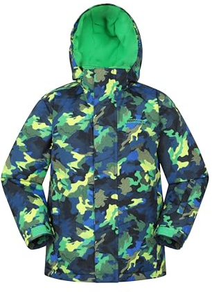 Mountain Warehouse Mogal Printed Kids Waterproof Ski Jacket - Zipped Pockets, Detachable Hood, Snowskirt -Best for Snowboarding, Winter Sports Bright Green 7-8y