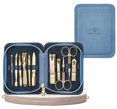 Nagelknipser-Set 11-teiliges Maniküre-Pediküre-Set und Pflegeset for Männer und Frauen, vergoldete Werkzeuge aus Kohlenstoffstahl, tragbares Reiseetui und professionelle Nagelknipser Maniküre-Pediküre