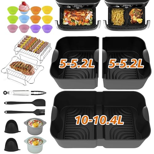 Pietuley 29 Stück Silikonform Heißluftfritteuse für Ninja Foodi Flexdrawer 10,4 l AF500EU, COSORI Heißluftfritteuse Zubehör 10L, Airfryer Zubehör für Ninja Heißluftfritteuse Zubehör AF500DE AF500EUCP