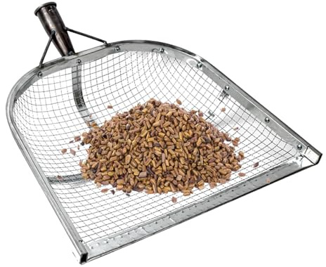 HELLORSO Leaking Soil Shovel Filter Stainless Steel Sieve 4mm/6mm/8mm/12mm Mesh Sifting Shovel for Sifting Corn Kernels Gardening Farm Chicken Coop and Goat Stall Multipurpose Dustpan ﻿ (A-6mm)