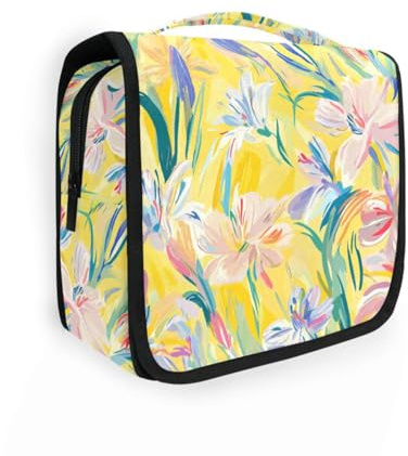 Sacs de peinture à l'huile pour femme avec crochet de suspension - Trousse de toilette à suspendre - Motif fleurs de lys