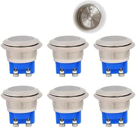 3 Piezas de Pulsador Momentáneo de Acero Inoxidable con Terminales de Tornillo – Botón Impermeable de 19 mm, 2A, Compatible con 12V/24V/125V/250V para Aplicaciones Electrónicas Diversas