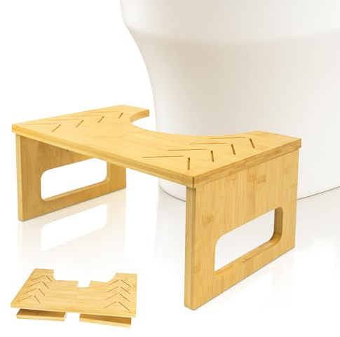 PTSUPLES Bambus Toilettenhocker – WC Hocker faltbar, ergonomischer Klohocker, Fußhocker für WC, stabil und platzsparend, 40 × 25 × 18 cm, Natur