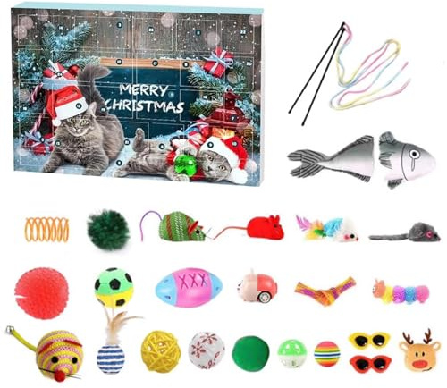 Weihnachtsschmuck, Weihnachtsab Adventskalender 2024, 24 -Tage -Katzen -Adventskalender mit verschiedenen Katzenspielzeugen, interaktives Countdown -Spielzeug für Liebhaber Weihnachten