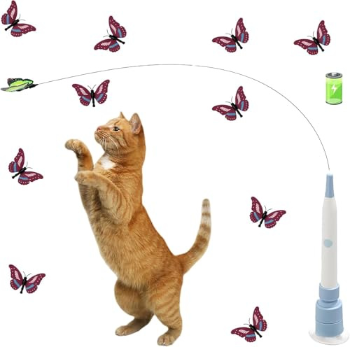 magimagi Katzenspielzeug Elektrisch Schmetterling, Katzen Spielzeug Selbstbeschäftigung, Katzenspielzeug für Aktive Katzen, mit Saugnap 360° Drehbarem Schmetterling für Drinnen & Draußen