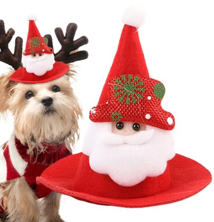 Katze Weihnachtshut Niedlicher Warmer Verstellbarer Festlicher Kopfschmuck | Großer Hund Spitzen Kostümhut Für Welpen Kätzchen Hamster Eidechsen Winter Veranstaltung Geburtstag Feier Party