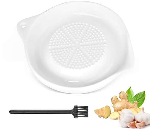 Garlic Grater Plate, Ceramic Grater Plate with Cleaning Brush, Kitchen Tools for Vegetables Spices Garlic Carrots & More(White)