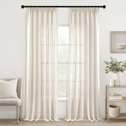 MIULEE Lino Tende Finestre Tenda a Pannello Traslucido Tende Moderne a Vela Trasparente per Porte Balcone Adatte per Soggiorno Camera da Letto 2 Pezzo Set Lino Naturale Bianco 140x280 cm