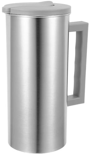 Acier Inoxydable Pichet avec Couvercle Grosse Capacité de Service | Versement Facile, Poignée Pratique, Carafe Eau Verre avec Bouchon pour Boissons et Jus