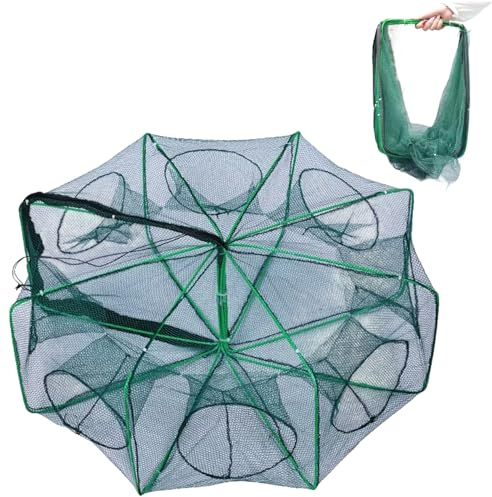Trampa para Peces Plegable, portátil, Resistente, Nailon, autoencogible, Trampa para cangrejos, Red fundida Plegable, Accesorios de Pesca de 8 Agujeros para Uso Diario
