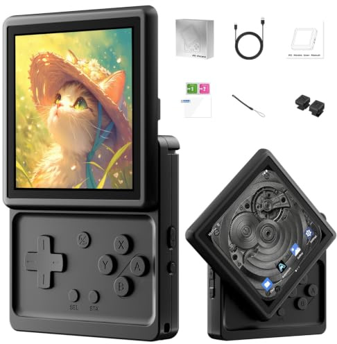 Anbernic RG Rotate Retro Handheld Game Console , 3.5 Inch Swivel Screen Android Handheld Unisoc Tiger T618 2000mAh Battery 3+32GB Aluminum Alloy+ABS Plastic Polar NO Game Preloaded Black