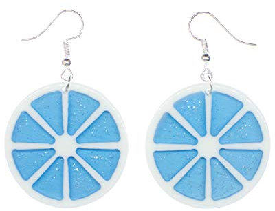 Miniblings Fruchtscheibe Orange Zitrone Ohrringe Hänger Frucht 35mm blau - Handmade Modeschmuck I Ohrhänger Ohrschmuck versilbert