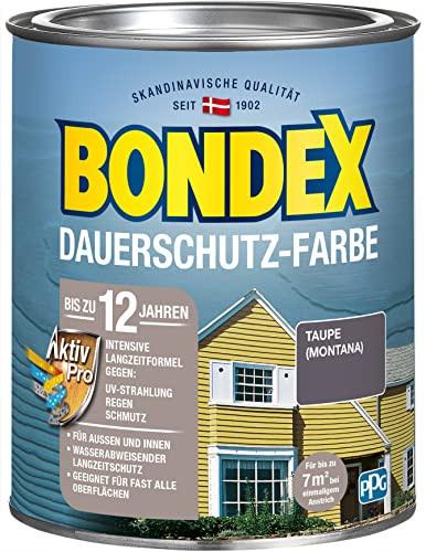 Bondex Dauerschutz Farbe Taupe (Montana) 0,75 L für 7 m² | Hervorragende Farbstabilität | Wetter- und UV-Schutz - bis zu 12 Jahre | Seidenglänzend | Dauerschutzfarbe | Holzfarbe