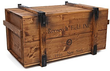 Uncle Joe´s Truhe Holzkiste Roosevelt Field, 85 x 45 x 48 cm, Holz, Hellbraun, Vintage, Shabby chic Couchtisch, braun, 85x45x48 cm