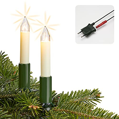 hellum Lichterkette, Made in Germany, Weihnachtsbaum Lichterkette mit Clip, 15 Lichter, beleuchtete Länge 9,8 m, Kabel grün, warmweiß, für Innen, teilbarer Stecker, kein LED <59lm 804157
