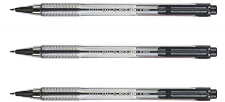 PILOT Set di 3 penne a sfera retrattile BPS-Matic a punta fine, colore: Nero