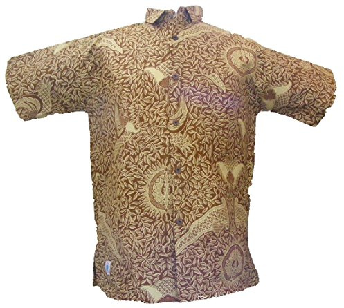 One World is Enough klassisk brun batikskjorta tropimönster – 100 % bomull – Fair Trade