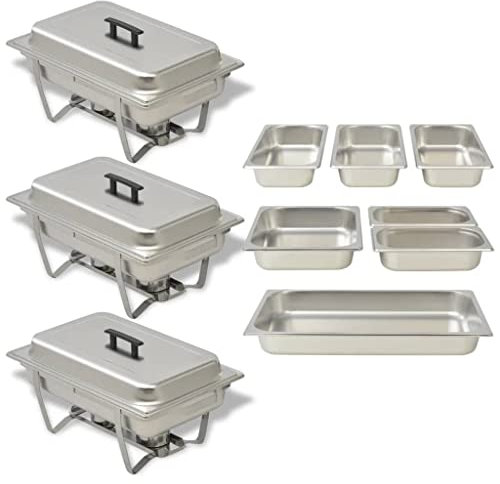 vidaXL Chafing Dish Set 3 pcs Stainless Steel Lid Food Water Pan Stand Burner