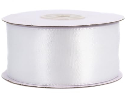 Doppelseitiges Satinband 38mm x 20m Rolle - FARBAUSWAHL in 6/10/25/38mm - farbecht & waschbar - Schleifenband für Hochzeit - Geschenkband zum Verpacken Dekorieren Basteln - Weiß 029