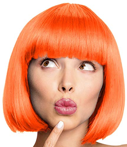 Balinco – Bob Perücke für Damen & Herren Orange – Kurzhaarperücke Pagenkopf, Cabaret & Charleston für Karneval, Fasching & Motto Party – Einheitsgröße Unisex aus Polyester - Inkl. Haarnetz