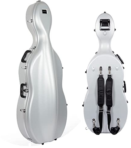 Crossrock Cellofodral med ryggsäck och hjul, avtagbara axelremmar, för 4/4 och 3/4 storlekar cello, ABS-gjuten, silver (CRA862CEFSL)