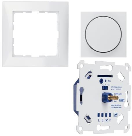 LED-Dimmer 3-250W Digital, nur 16 mm Einbautiefe, 2-Draht-Technik zur Nachrüstung, LED Halogen Glühlampen, Komplettset mit Berker S.1 polarweiß glänzend Phasenanschnitt und Phasenabschnitt