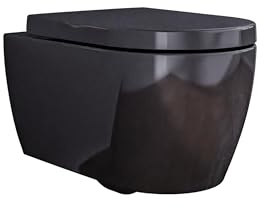 Inodoro suspendido sin borde NT2039 negro con tapa SoftClose (mecanismo de cierre suave), inodoro de cerámica sanitaria con asiento extraíble, inodoro lavabo - inodoro suspendido con tapa estándar