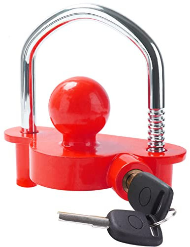 Tevlaphee Trailer Ball Lock Hitch Coupler Towing Lock Adjustable Easy Installation Heavy Duty Steel and Aluminum Alloy Base for Towing Caravan Trailer Security with 2 Keys (Red)
