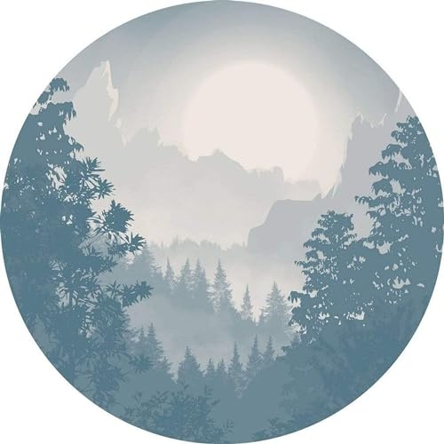 Komar DOT runde und selbstklebende Vlies Fototapete Blue Valley - Ø Durchmesser 125 cm - 1 Stück - Tapete, Landschaftsmotiv, Wald, Dekoration, Wandtapete, Wandbild, Wandbelag, Designtapete - D1-039