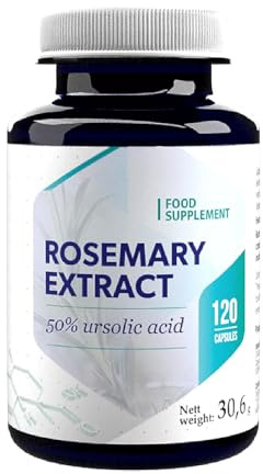 Hepatica Rosmarinextrakt | Standardiserat till 50% Ursolsyra (37,5 mg) | 75 mg per Kapsel | 120 Veganska Kapslar | 4 Månaders Förbrukning | Rosmarinus officinalis | GMP & laboratorietestad