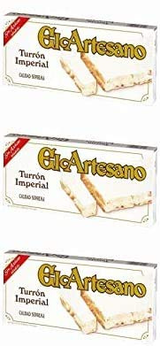 Lot de 3 comprimés de nougat dur aux amandes 200 gr. Sans sucre - Turron Espagnol L'artisan