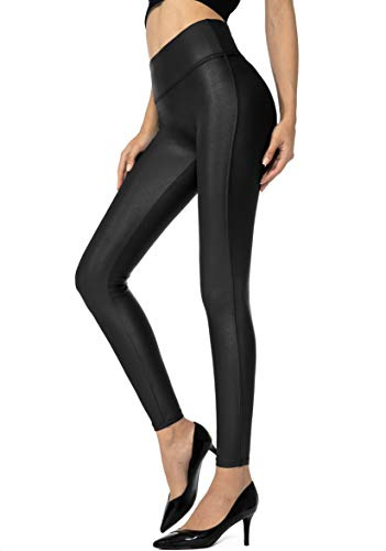 SANTINY Women's 25.5''/27'' Faux Leather Leggings Pants Stretch High Waisted Tights for Women(Black_M)