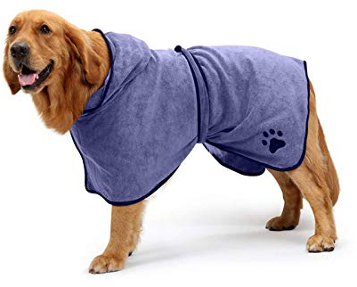 PETCUTE Hunde-Bademantel,Weich Hundehandtuch Schnell Trocknend Mikrofaser Handtuch,Super Saugfähig Komfortabel Hundebademantel mit Verstellbaren Trägern für Haustiere Hunde und Katzen,Grau,S