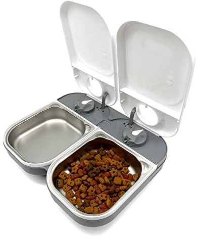Closer Pets C200 2 Meal Timer-Controlled Automatic Pet Feeder - For Cats and Small Dogs, Wet or Dry Food, Stainless Steel Bowl Inserts and Ice Pack, up to 400 g Each, White
