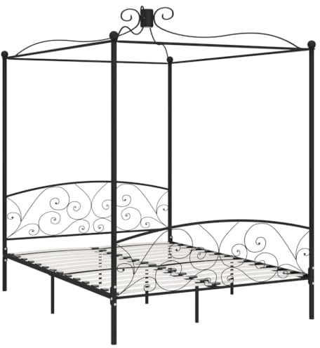vidaXL Himmelbett Bettgestell Bett Doppelbett Metallbett Bettrahmen Lattenrost Schlafzimmerbett Schlafzimmermöbel Ehebett Schwarz Metall 160x200cm